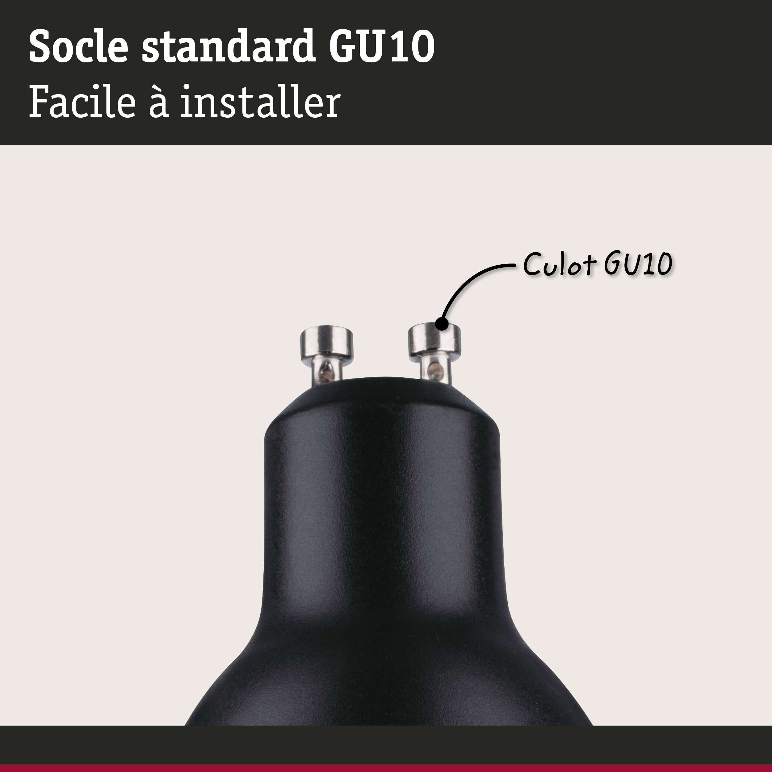 Socle de lampe GU10 noir en métal, facile à installer pour éclairage LED