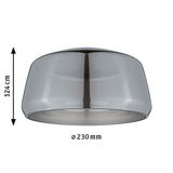 Modern grey glass lampshade 230 mm diameter and 124 cm height, lighting accessory for fixtures.