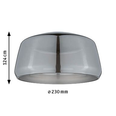 Modern grey glass lampshade 230 mm diameter and 124 cm height, lighting accessory for fixtures.