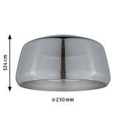 Modern grey glass lampshade 230 mm diameter and 124 cm height, lighting accessory for fixtures.