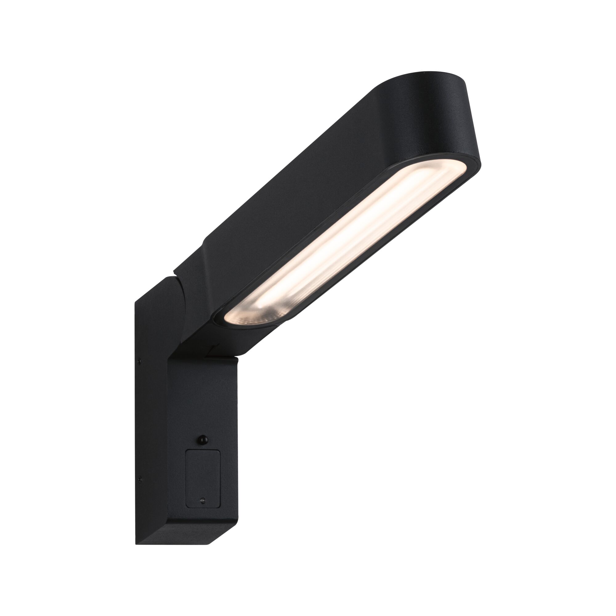 Black metal LED wall light with warm white illumination for modern outdoor lighting