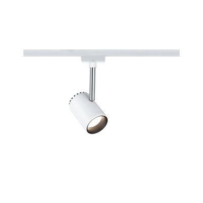 Modern white metal LED spotlight on track system for flexible room lighting