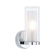 Moderne Wandleuchte mit klarem Glaszylinder und verchromtem Metallfuß für stilvolle Innenbeleuchtung