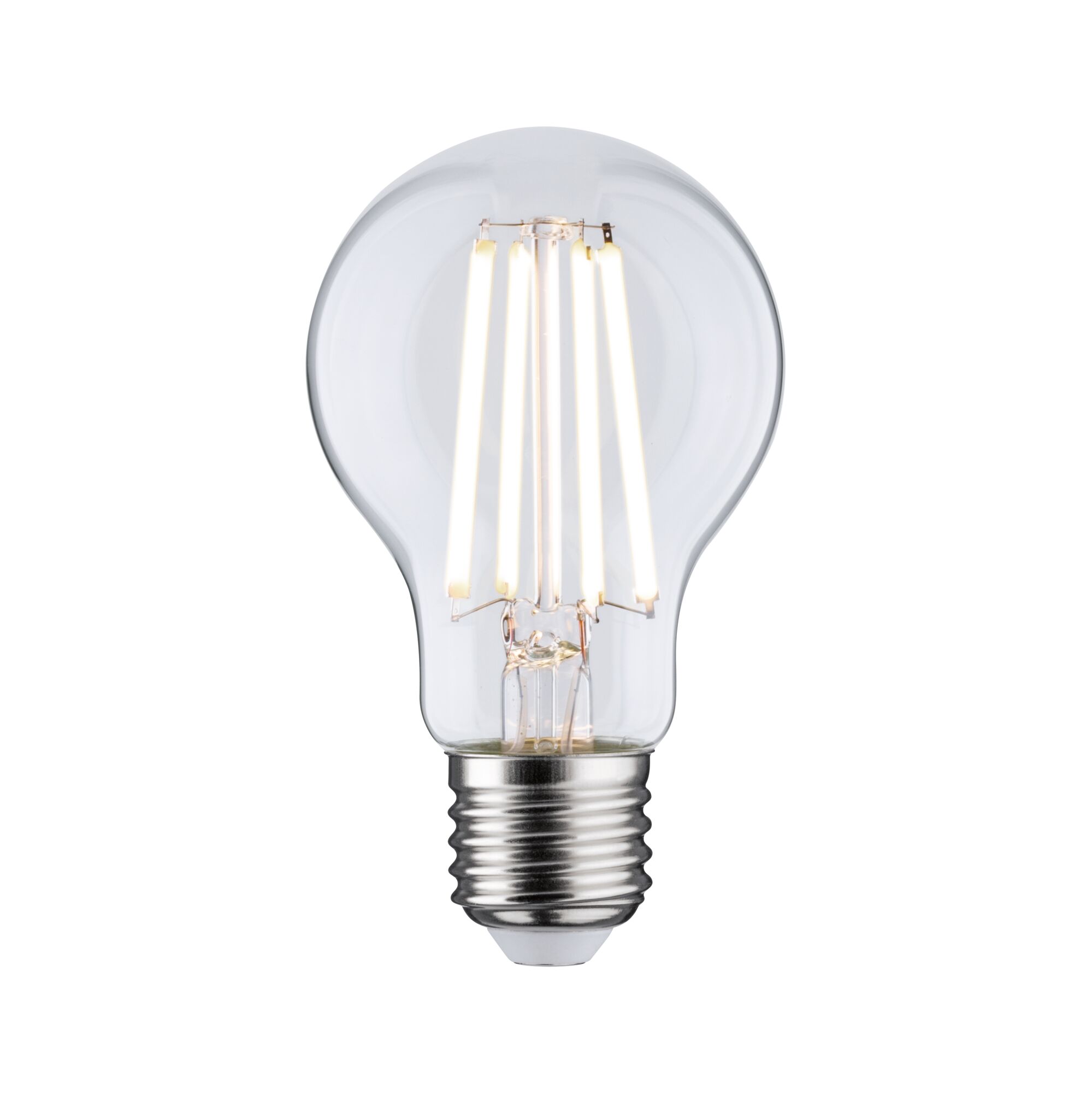 Classic LED light bulb with clear glass and silver base for energy-efficient lighting