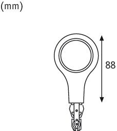 Technische tekening van een ronde LED-lichtschakelaar van 88 mm lang, zwart-wit schets.