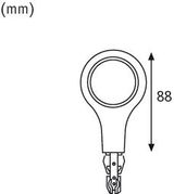 Technical drawing of a round LED light switch measuring 88 mm in length, black and white sketch.