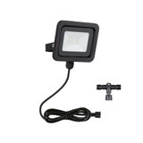 Schwarzer LED-Fluter mit Kabel und T-Stück aus Kunststoff für Außenbeleuchtung und Gartenlicht