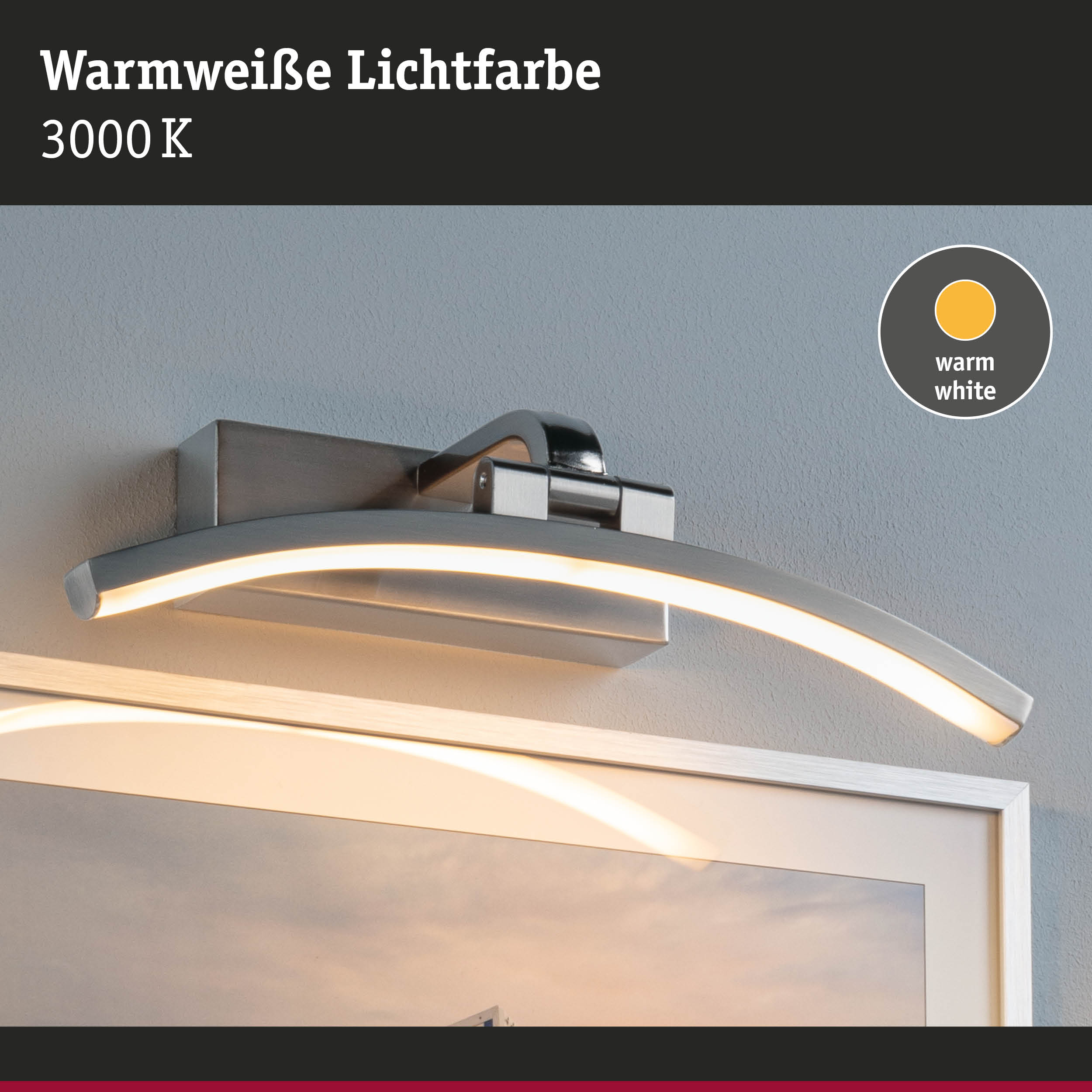 Moderne LED-Wandleuchte aus Metall in Silber mit warmweißer Lichtfarbe 3000K für Wohnräume
