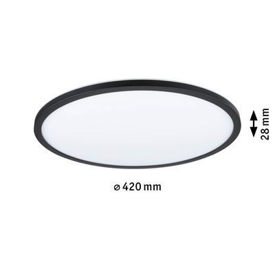 Runde LED-Deckenleuchte mit schwarzem Rahmen und weißem Diffusor, 420 mm Durchmesser, 28 mm Höhe