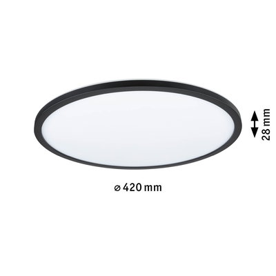 Runde LED-Deckenleuchte mit schwarzem Rahmen und weißem Diffusor, 420 mm Durchmesser, 28 mm Höhe