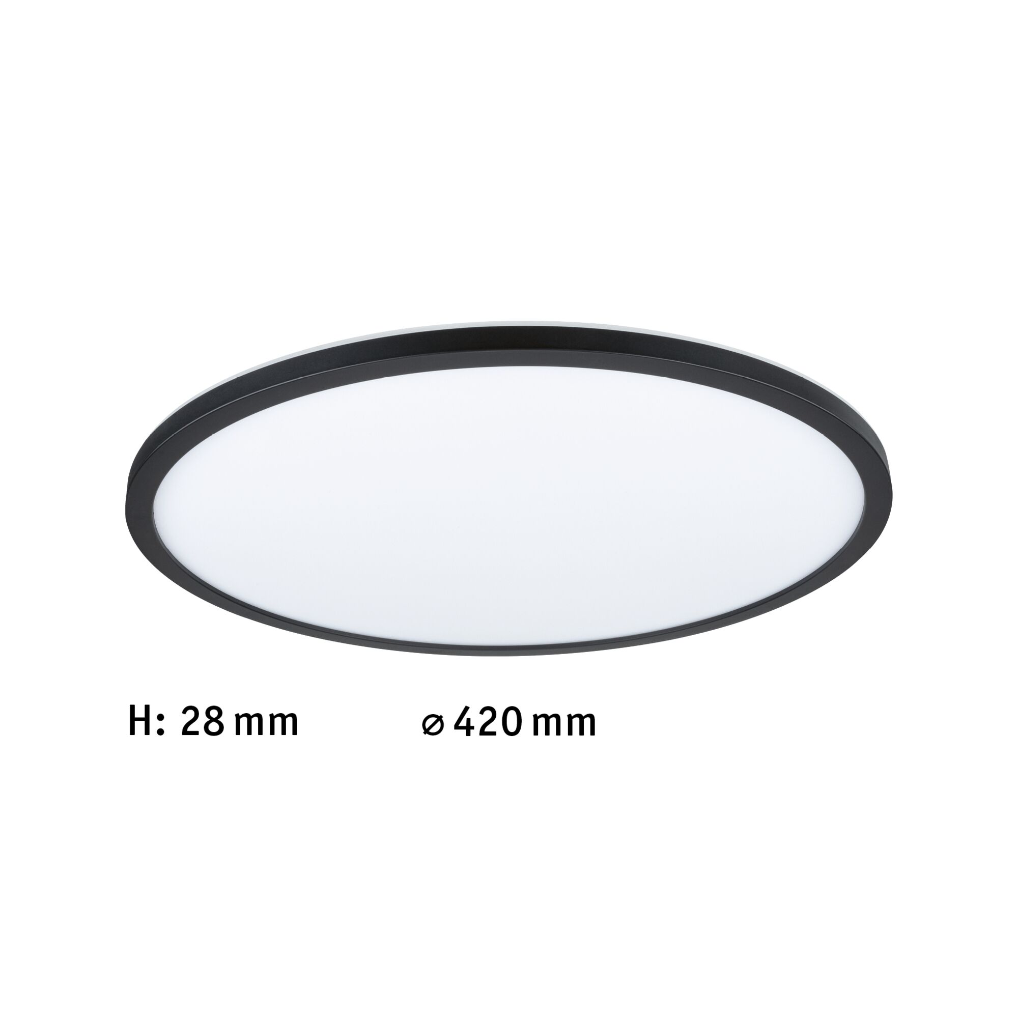 Runde LED-Deckenleuchte mit schwarzem Metallrahmen und weißem Diffusor, energiesparende Beleuchtung