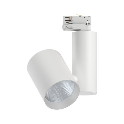 Moderner weißer LED-Strahler aus Metall mit geriffeltem Reflektor für Schienensysteme