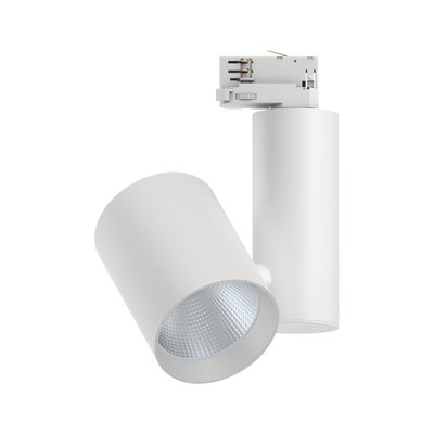 Moderner weißer LED-Strahler aus Metall mit geriffeltem Reflektor für Schienensysteme