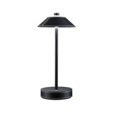 Black table lamp with leather cover and white stitching, modern LED light for living spaces