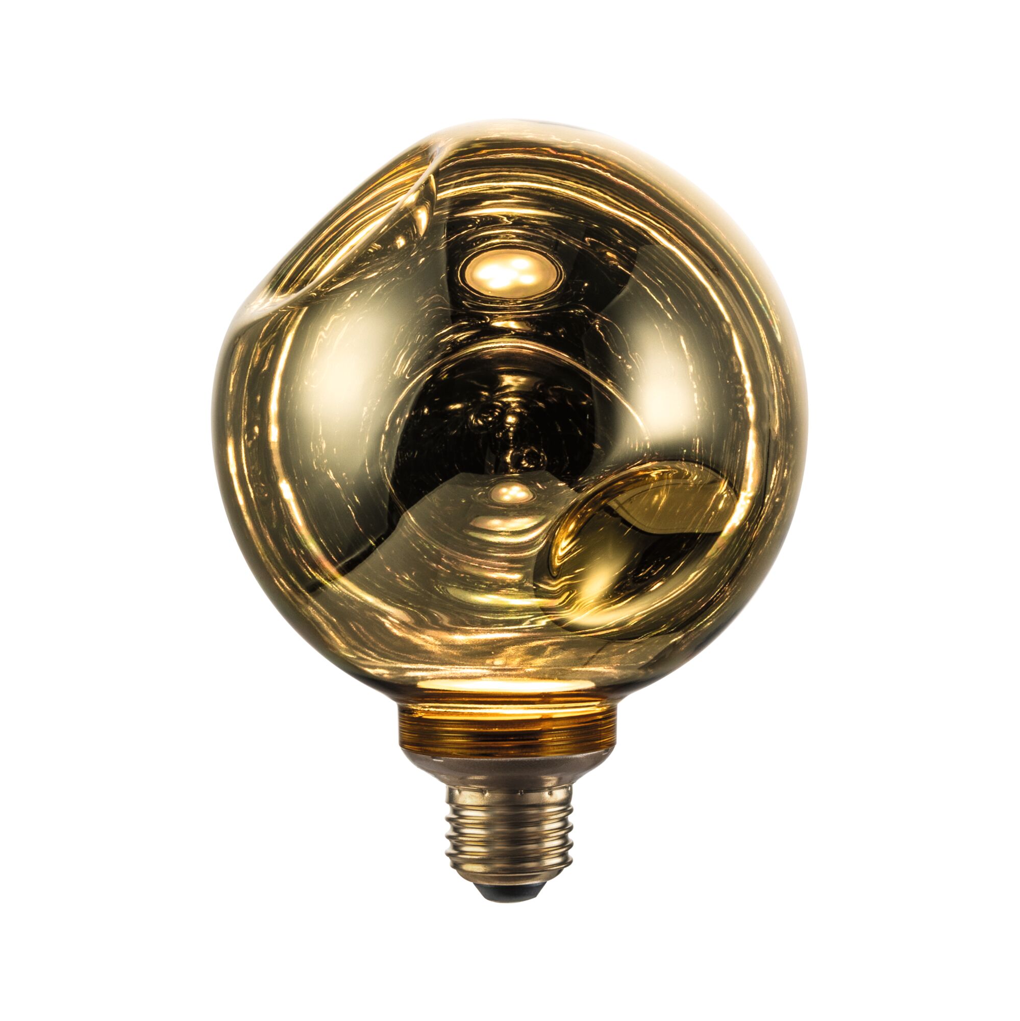 Runde Glühbirne aus bernsteinfarbenem Glas mit Schraubsockel für dekorative Beleuchtung