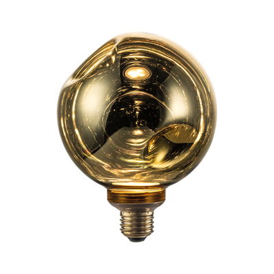 Runde Glühbirne aus bernsteinfarbenem Glas mit Schraubsockel für dekorative Beleuchtung