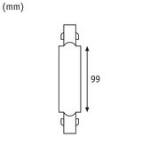 Technical drawing showing 99 mm length of rectangular component with mounting parts