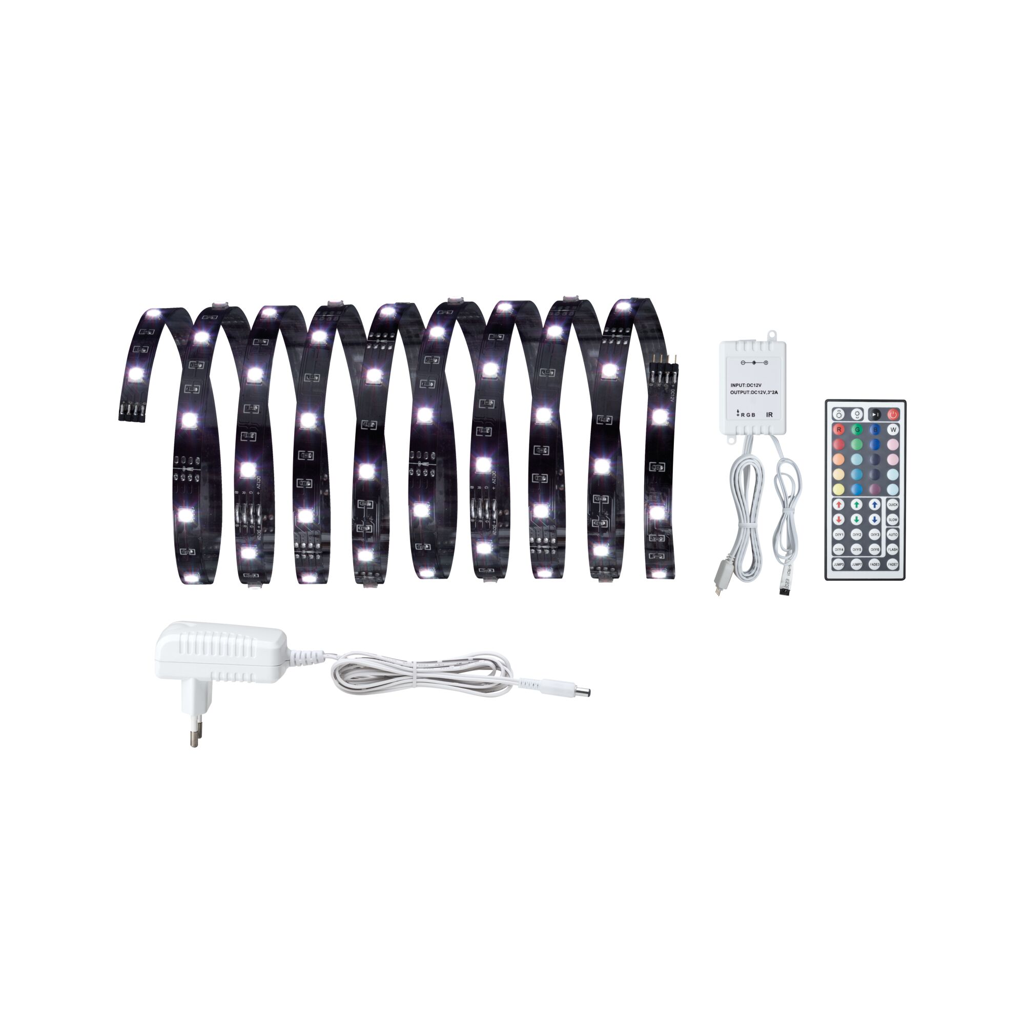 Flexibele zwarte LED-strip met afstandsbediening en adapter voor kleurrijke sfeerverlichting