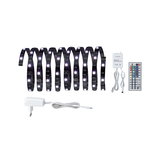 Flexible black LED strip light with remote and power adapter for colorful ambient lighting