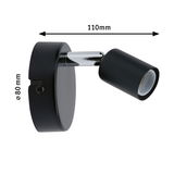 Applique murale LED noire en métal avec tête réglable, dimensions 110x80 mm, pour éclairage d'accent