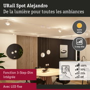 Spot URail Alejandro blanc avec LED fixe et fonction 3-Step-Dim intégrée pour lumière blanc chaud