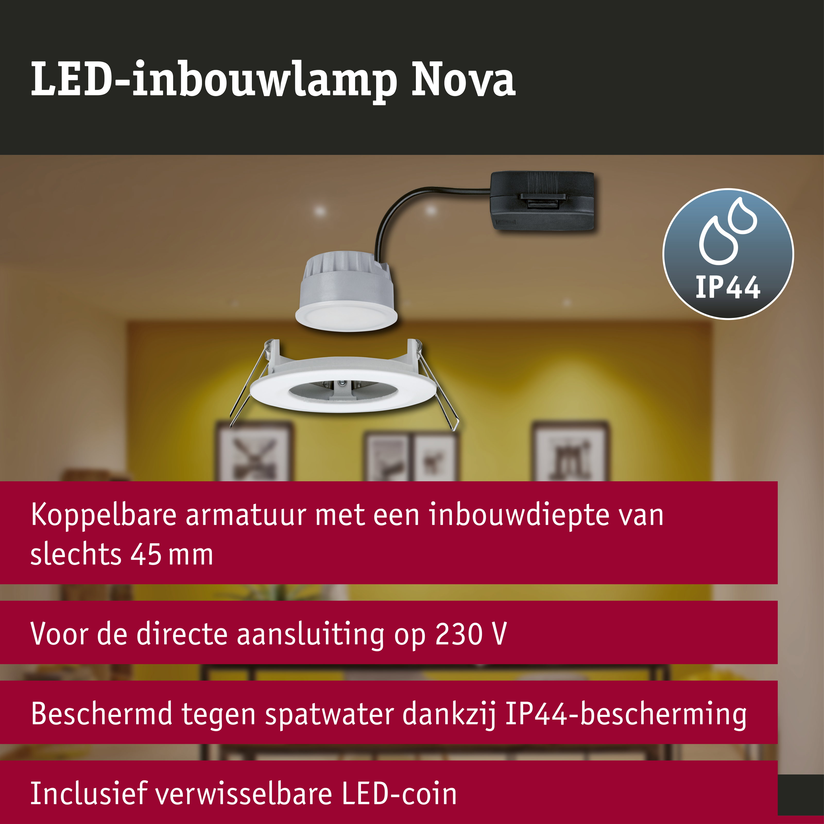 LED-inbouwlamp 3-Step-Dim Nova Coin star IP44 rond 78mm Coin 6W 470lm 230V dimbaar 2700K Wit mat