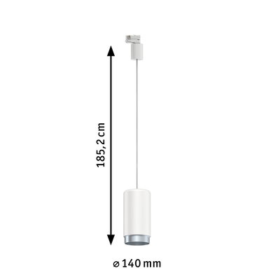 Weißer zylindrischer LED-Pendelleuchter aus Metall mit 185 cm Länge und 14 cm Durchmesser