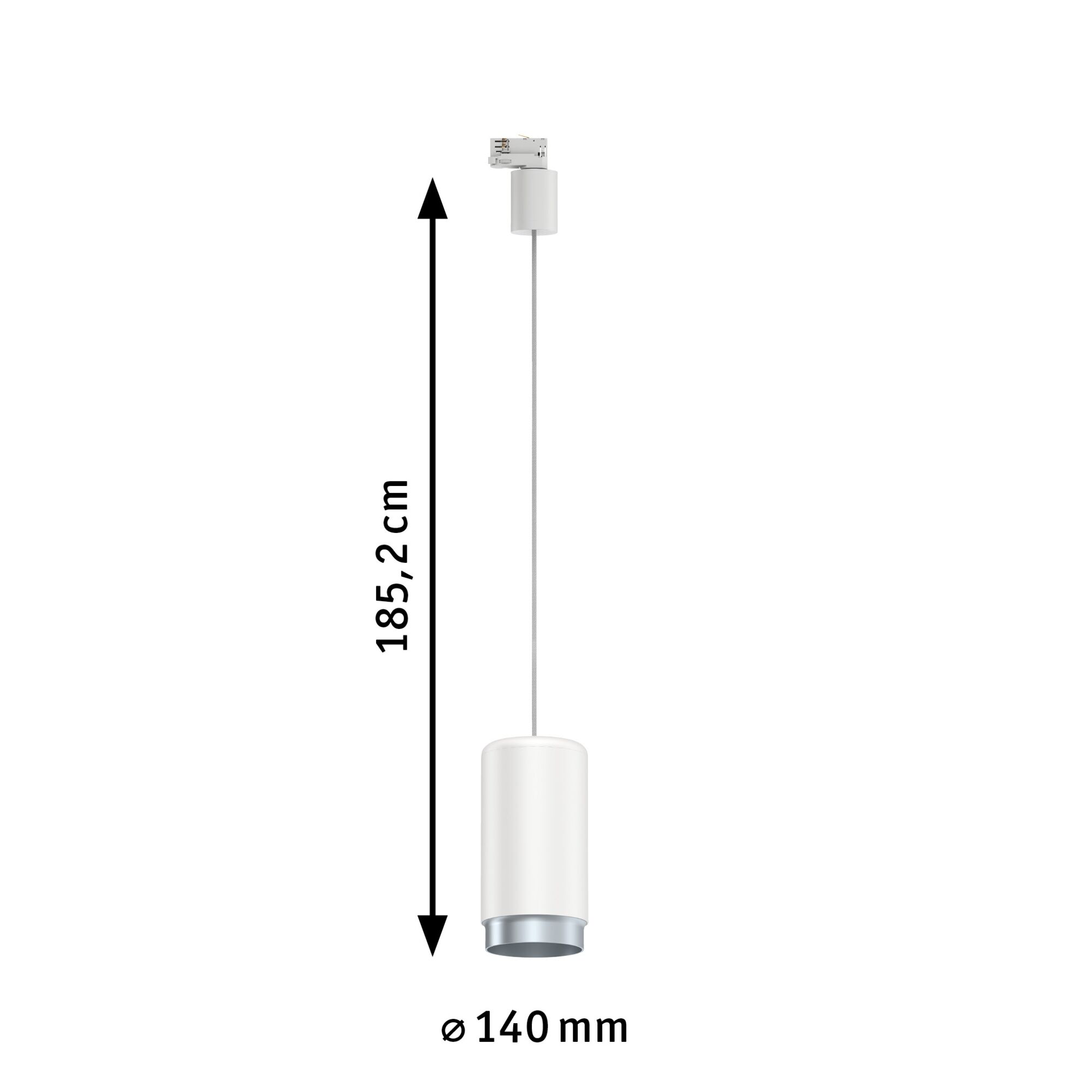 Weißer Zylinder-Pendelleuchte aus Metall mit 185,2 cm Länge und 140 mm Durchmesser