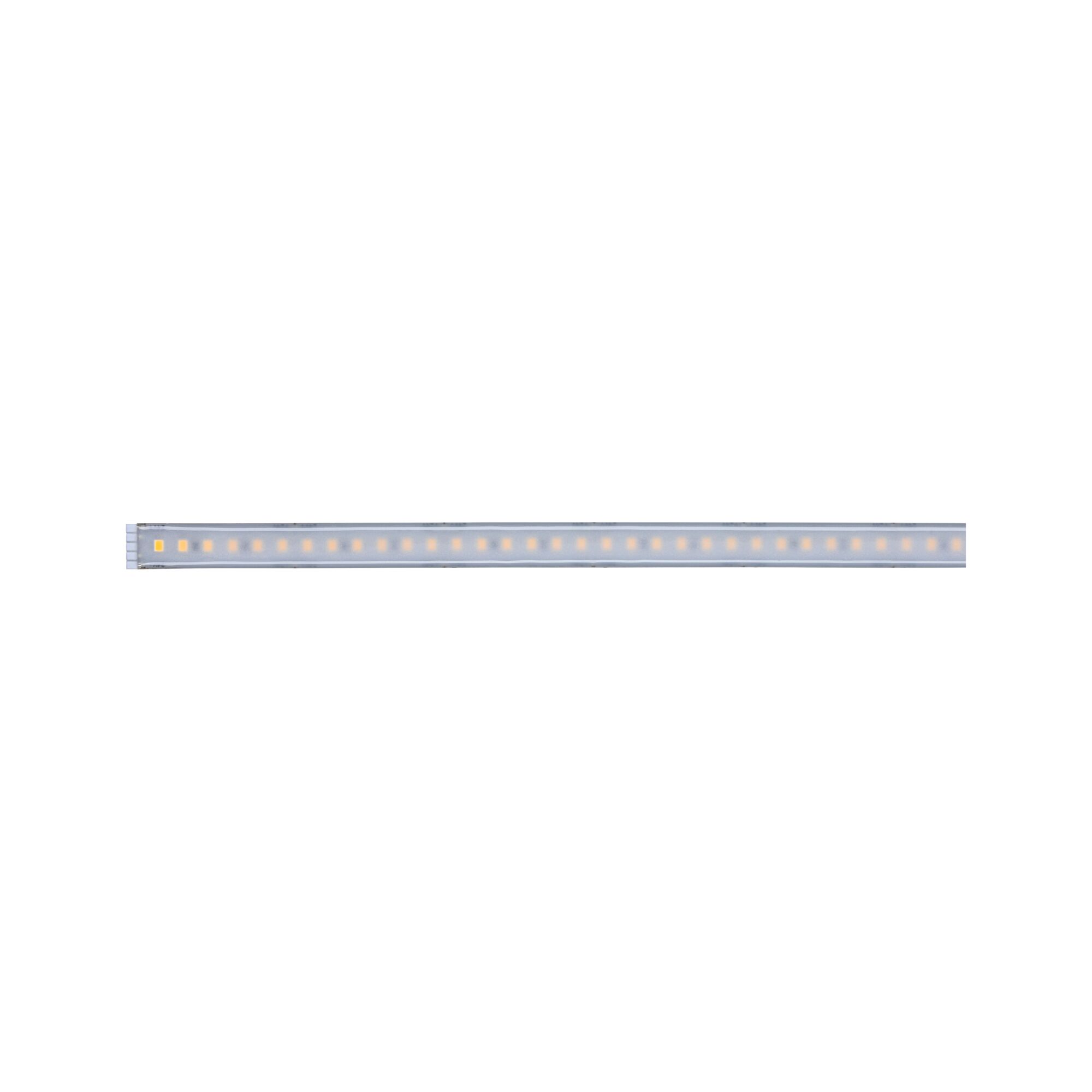 Long LED light strip with warm white LEDs and transparent casing for modern lighting solutions