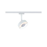 Moderner weißer LED-Spot aus Metall an Schienensystem für flexible Raumbeleuchtung