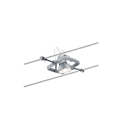 Modern silver metal cable spotlight with adjustable lamp head for versatile lighting solutions