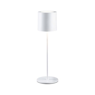 Modern white table lamp with round shade and metal base for stylish room lighting