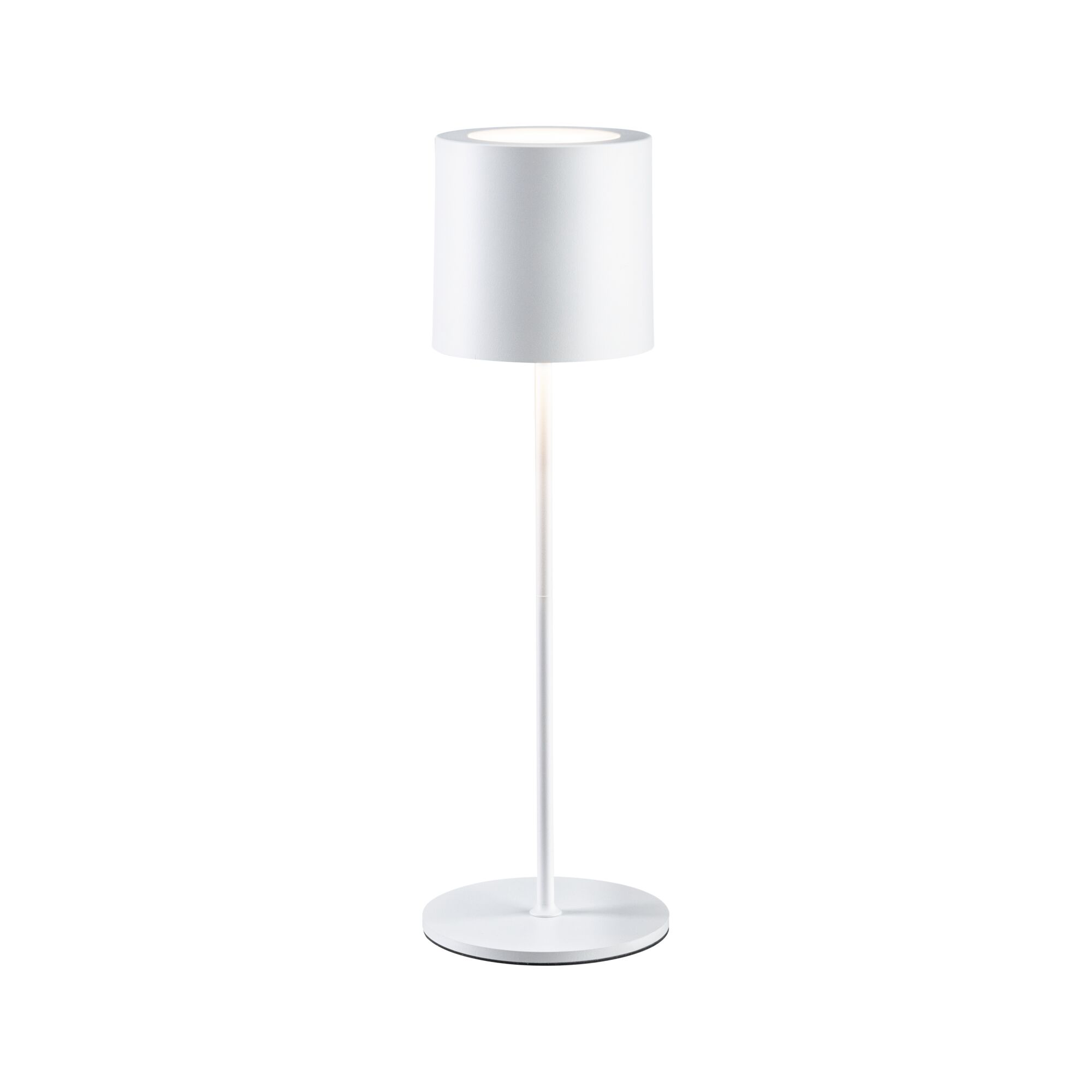 Luminaire rechargeable Tuni IP44 gradable 2700K Blanc dépoli Lampe de table blanche moderne avec abat-jour rond et base en métal pour un éclairage élégant