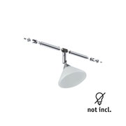 Chroom metalen arm met witte lampenkap en gedemonteerde verbindingsstukken voor LED-verlichting