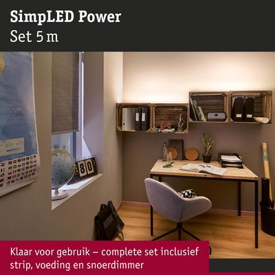 Sfeervol thuiskantoor met 5m LED-stripset voor indirecte verlichting en snoerdimmer