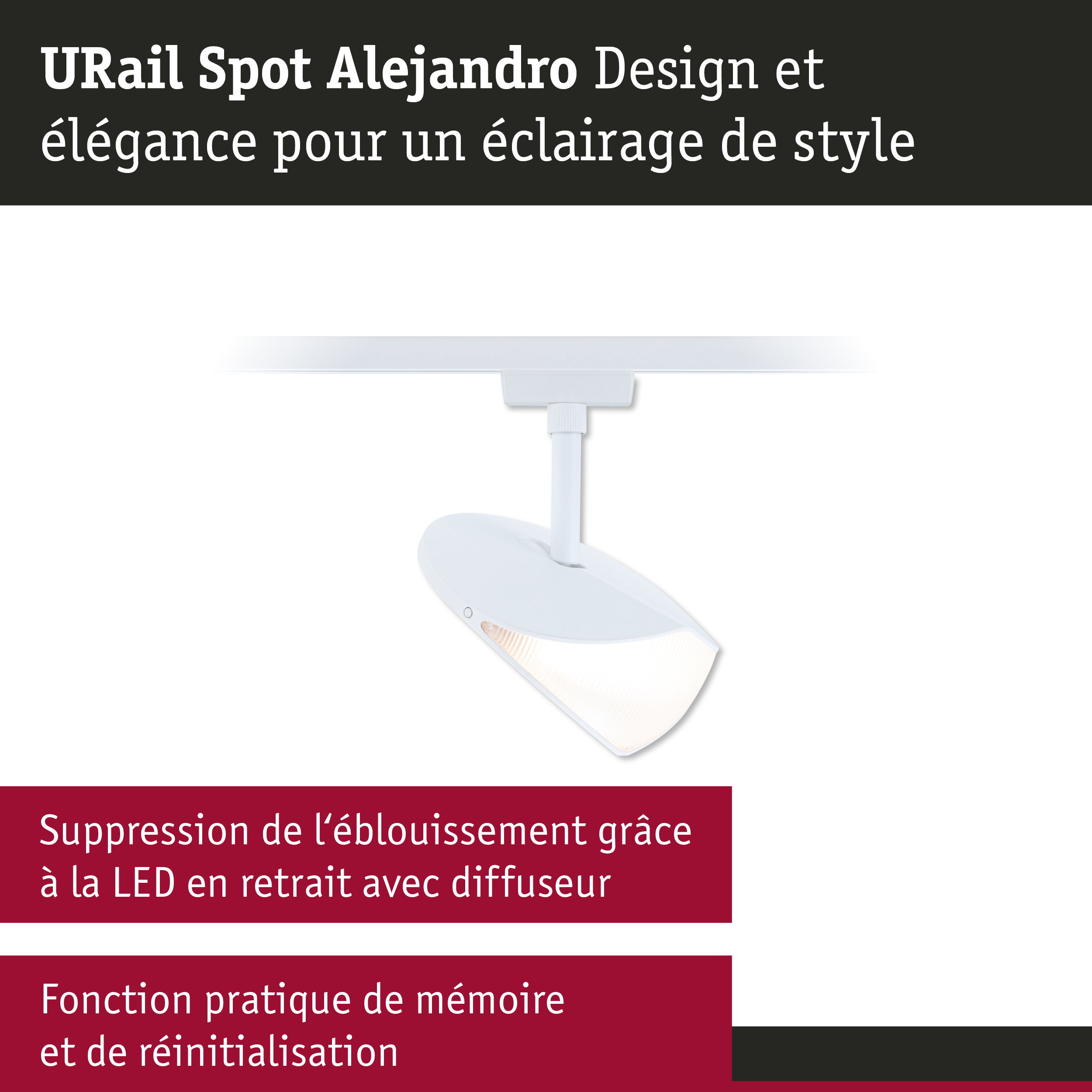 Spot URail Alejandro blanc LED avec diffuseur et fonction mémoire pour un éclairage élégant