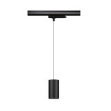 Black metal LED pendant light with cylindrical design for modern indoor lighting solutions