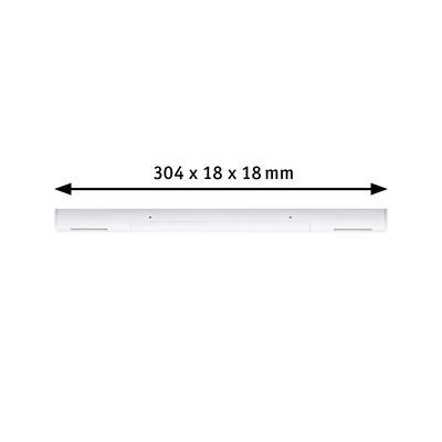 White plastic LED strip measuring 304 x 18 x 18 mm for modern lighting applications