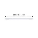 White plastic LED strip measuring 304 x 18 x 18 mm for modern lighting applications