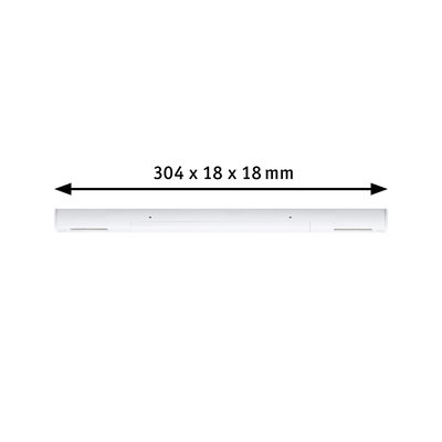 White plastic LED strip measuring 304 x 18 x 18 mm for modern lighting applications