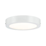Round white metal LED ceiling light with warm white illumination for modern interiors