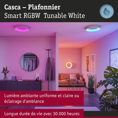 Plafonnier Casca Smart RGBW blanc avec lumière réglable pour éclairage d’ambiance et clair