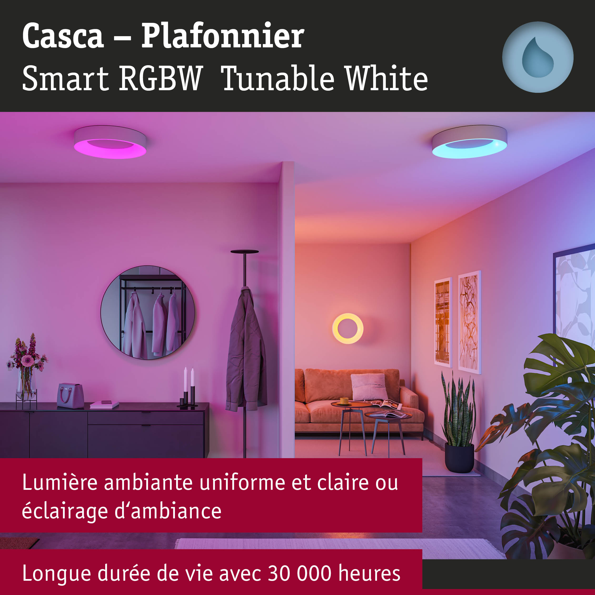 Plafonnier Casca Smart RGBW blanc avec lumière blanche réglable pour éclairage d'ambiance