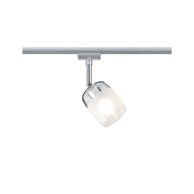 Moderne LED-spot van zilverkleurig metaal en glas met witte kap voor railsystemen