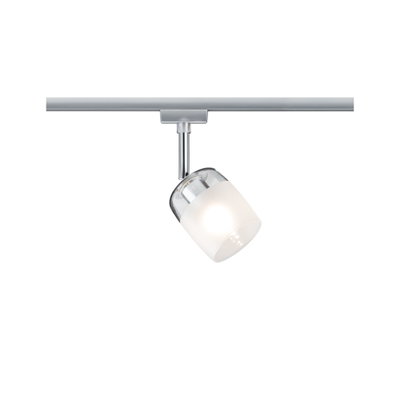 Moderne LED-spot van zilverkleurig metaal en glas met witte kap voor railsystemen