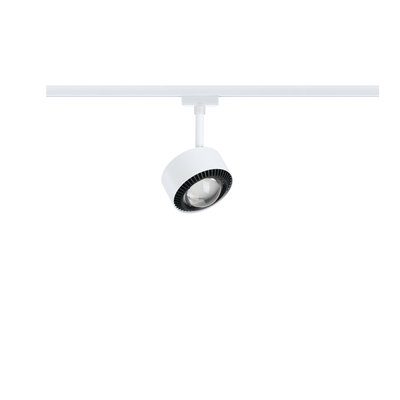 Moderner weißer LED-Schienenstrahler mit schwarzem Reflektor für flexible Raumbeleuchtung