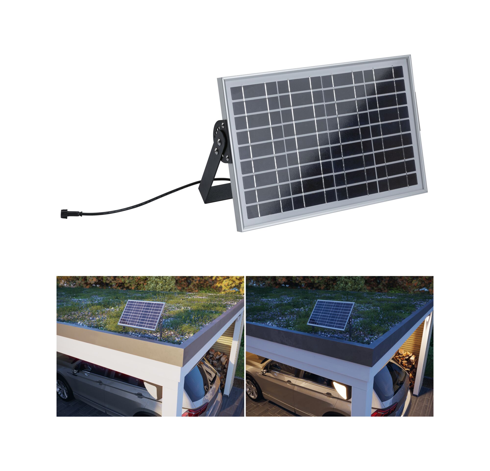 Park + Light Voeding Zonnemodule max. 5W IP65 Zilver Compact zonnepaneel met aluminium frame en zwarte bevestiging voor duurzame energie