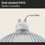 Gros plan d'une douille GU10 en métal avec verre texturé transparent pour lampes LED