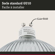 Gros plan d'une douille GU10 en métal avec verre texturé transparent pour lampes LED
