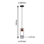 Suspension moderne en cuivre et verre avec cadre noir, hauteur 110 cm, diamètre 11 cm